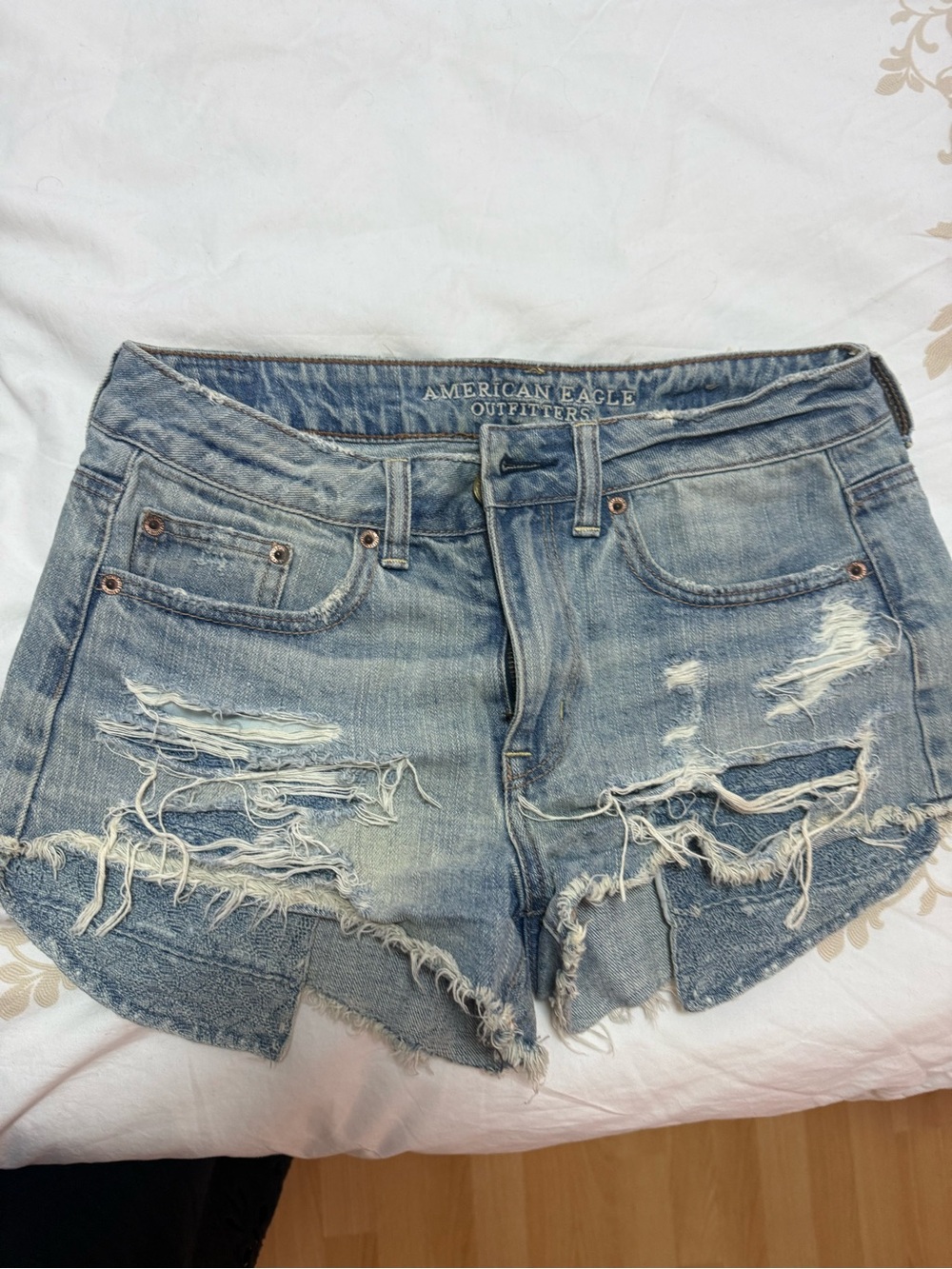 American Eagle Outfitters Light Blue Ripped Denim Jean Shorts